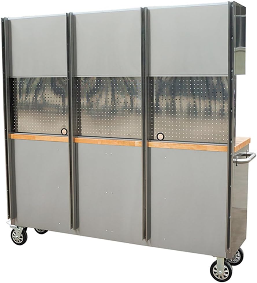 AnorTrek 72 inch 15 Drawers Tool Chest with 3 Up Cabinet & Pegboard in Stainless Steel (Stainless Steel)