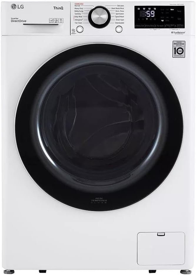 LG 24 in. Wide 2.4 Cu. Ft. Compact Stackable Front-Load Washer – White, Steam Cleaning, AI Fabric Sensor, Smart Pairing Compatible
