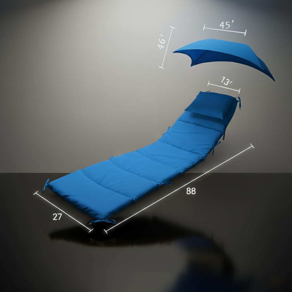 Weatherproof Replacement Cushion Pad and Umbrella for Hanging Lounge Chair Outdoor Chaise Hanging Hammock Chair - Long-Lasting, Fade-Resistant, Quick-Dry, Outdoor Lounge Replacement Set (Blue)