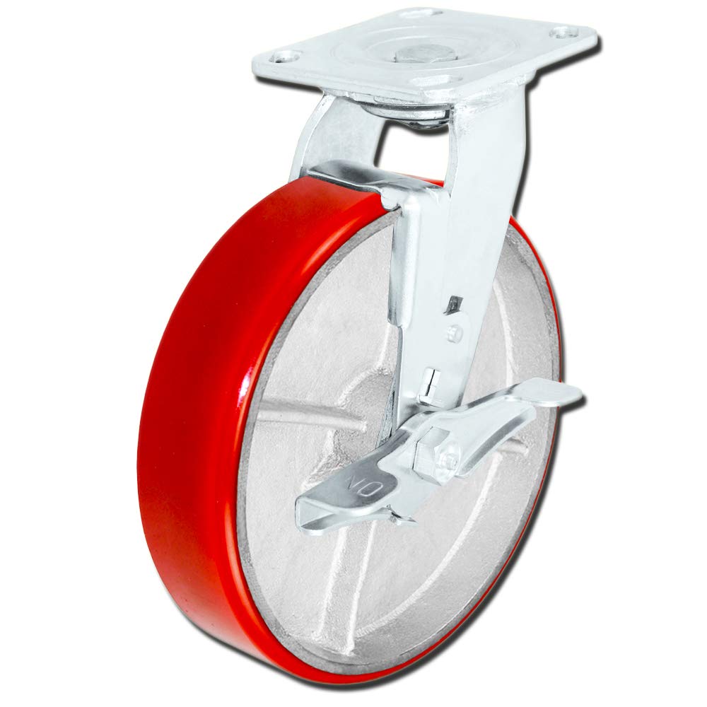 CasterHQ 8' x 2' Heavy-Duty Caster Set – Set of 4 Red Polyurethane on Steel Casters, 5,000 lbs Capacity Per Set, Replacement Wheels for Toolboxes, Carts, and Equipment