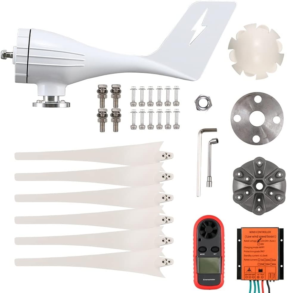 Wind Turbine Generator Kit, Windmills Wind Turbine Generator Kit 2000W 3000W 12V 24V 48V With Mppt Charge Controller 3 5 6 Blades Home Use for Hybrid Solar Wind System(Wind turbine Only,12V_3000W)
