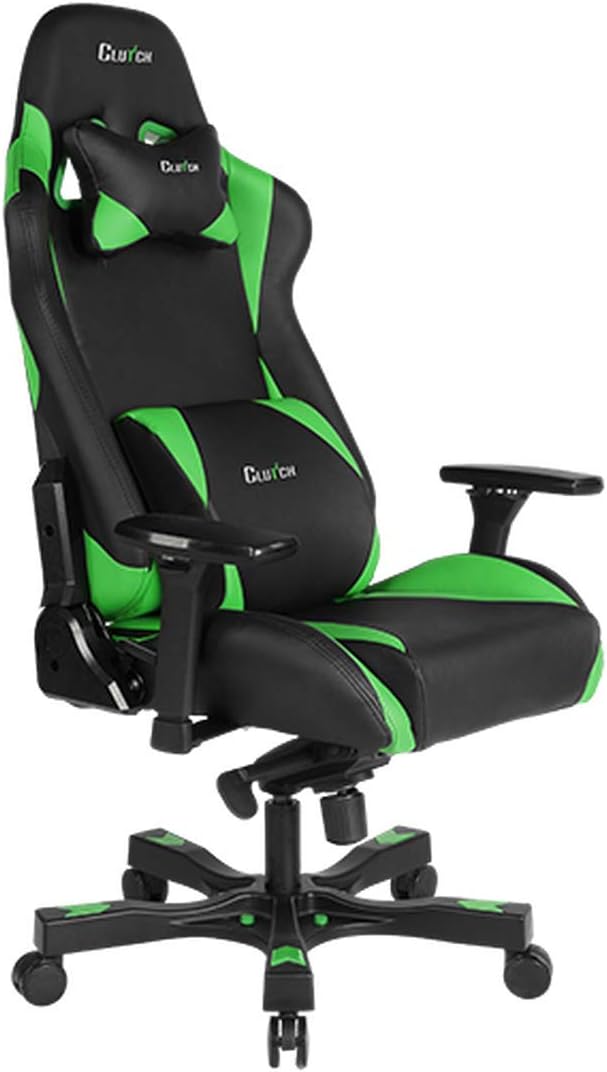 Clutch Chairz - Ergonomic Gaming Chair, Video Game Chairs, Office Chair, High Chair and Lumbar Pillow for Computer Desk - Black/Green - Throttle Series