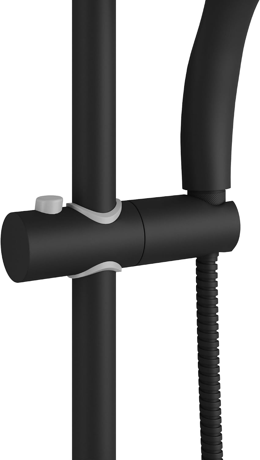 PULSE ShowerSpas Kauai III Matte Black Rain Shower Head with Handheld Spray - 1.8 GPM, 8' Showerhead, 5-Function HandShower, Adjustable Slide Bar - Shower Heads with Handheld Spray Combo