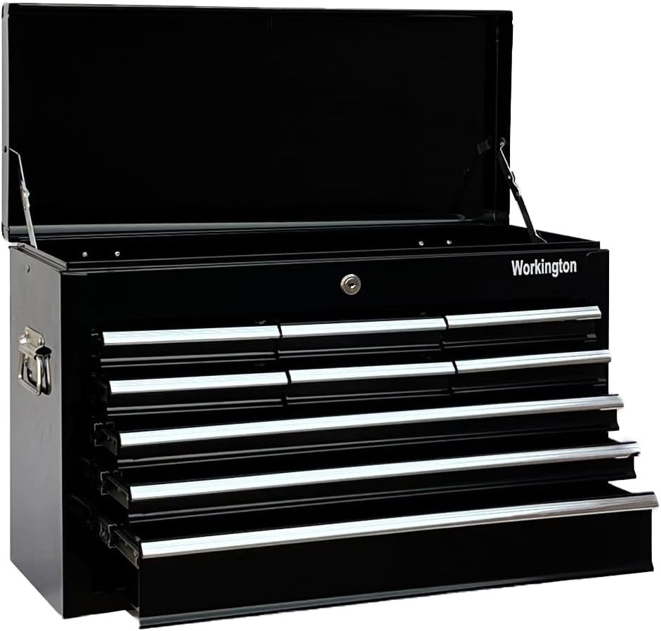 Workington Portable Metal Tool Chest with 9 Drawers, 24' 9-Drawer Tool Chest Cabinet with Ball Bearing Drawer Slides, Steel Tool Storage Box Organizer 4006 Black