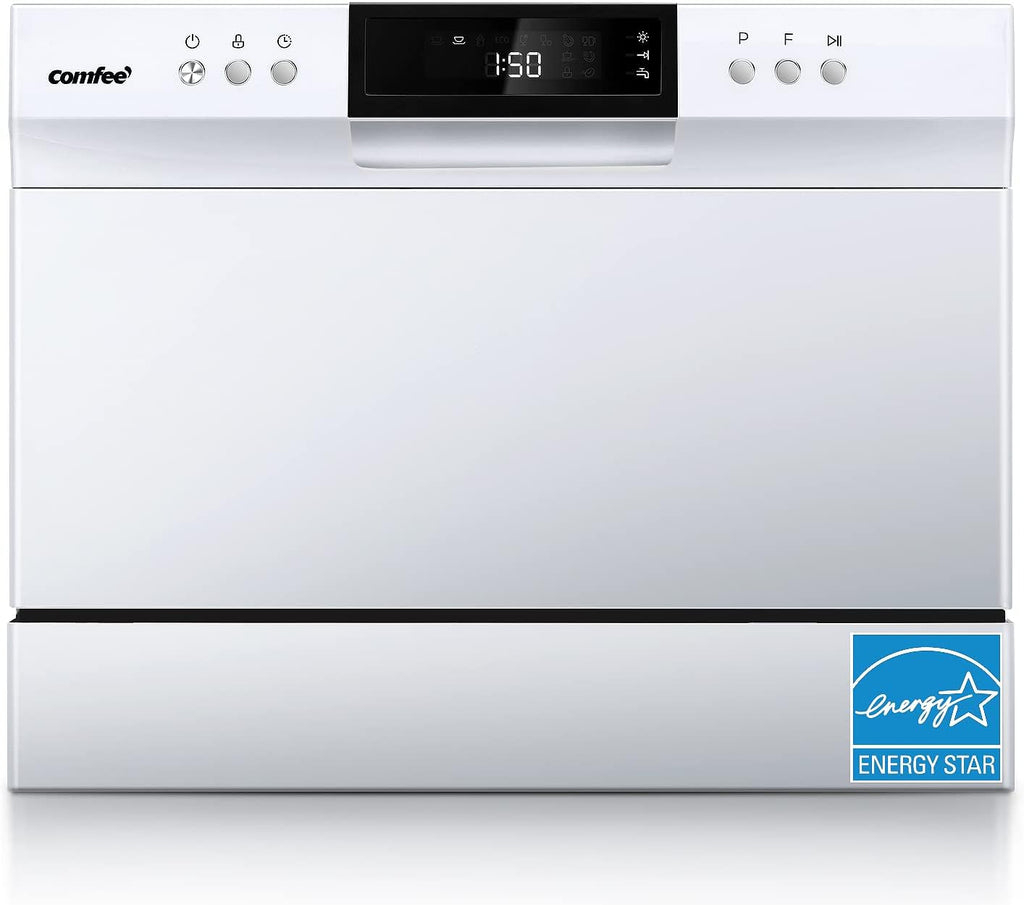 COMFEE' Portable Mini Dishwasher, Energy Star, Countertop, 6 Place Settings, with 8 Washing Programs, Speed, Baby-Care, ECO& Glass, Dish Washer for Dorm, RV& Apartment, White