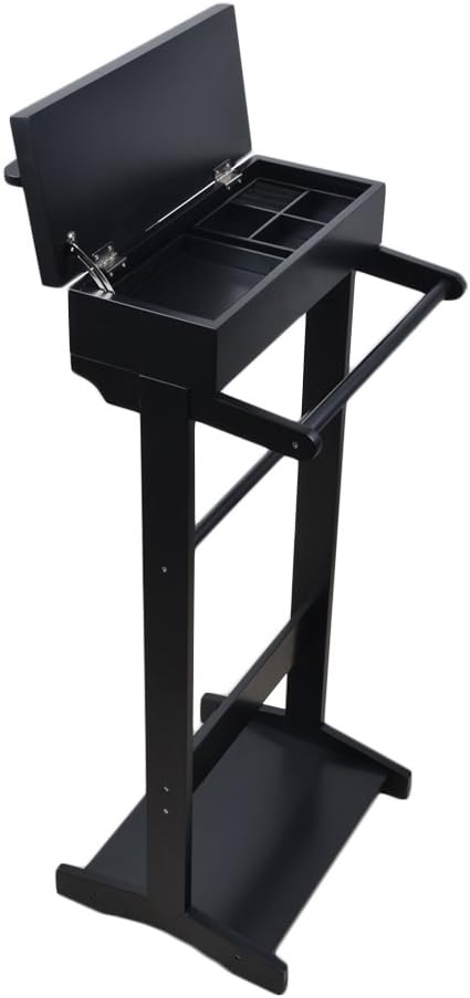 Wooden Valet Stand for Men, Clothing Valet Stand with Tray Organizer, shoe shelf and Hanging Suit, Freestanding Portable Coat Rack for Entryway, Bedroom, Office