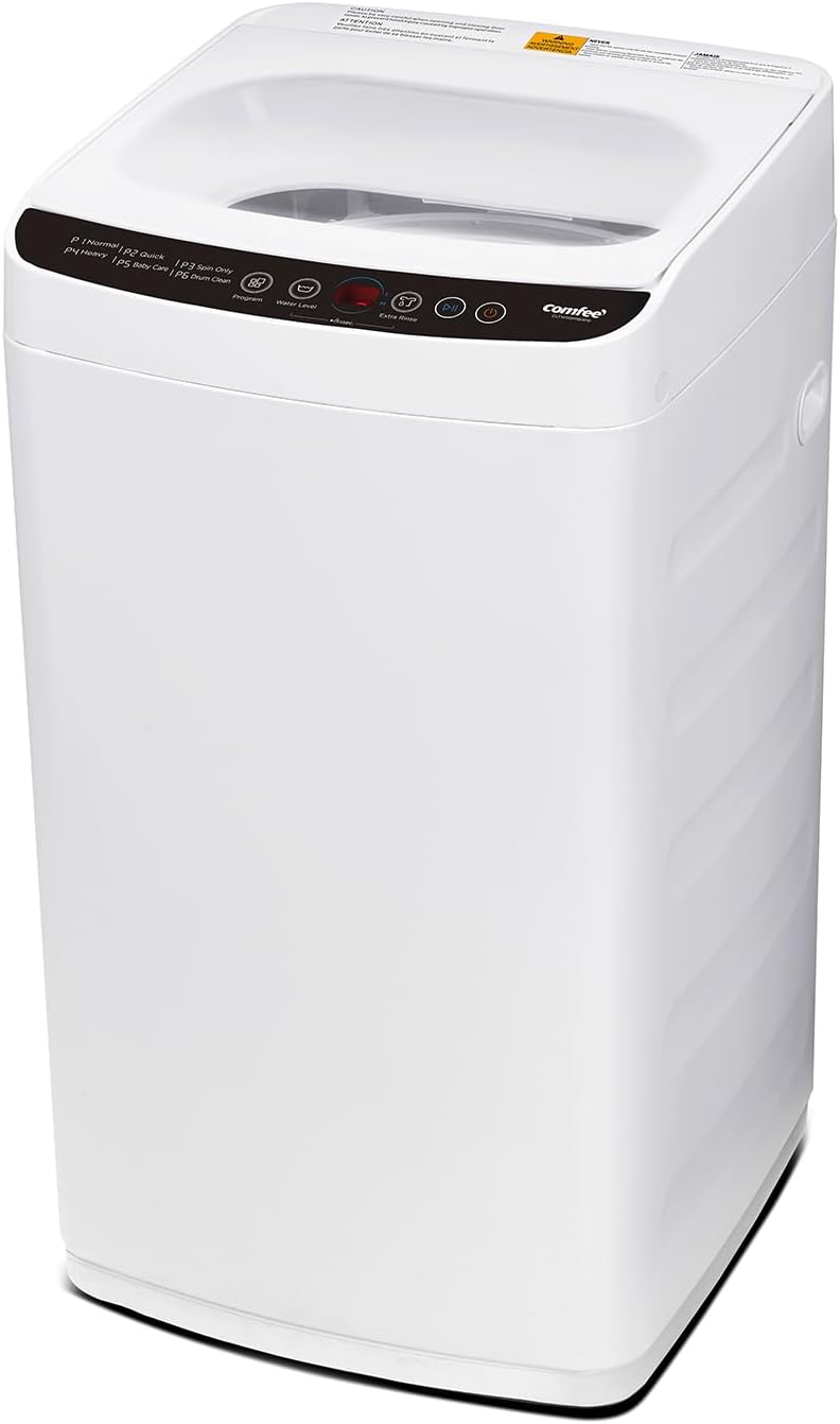 COMFEE' Portable Washing Machine, 0.9 cu.ft Compact Washer With LED Display, 5 Wash Cycles, 2 Built-in Rollers, Space Saving Full-Automatic Washer with wheels