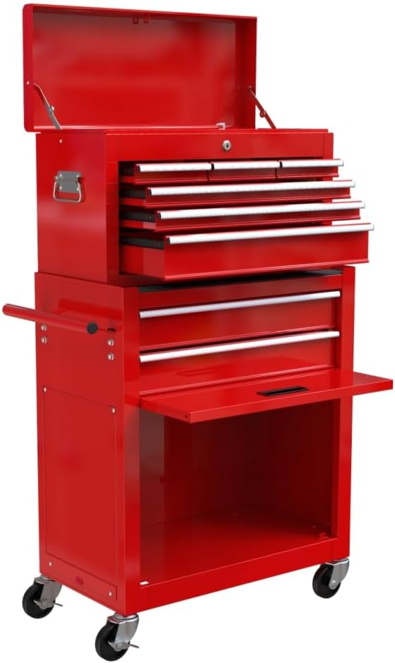 High Capacity Rolling Tool Chest with 8-Drawer Tool Box on Wheels Multifunctional Tool Cart Mechanic Tool Storage Cabinet for Garage, Warehouse, Workshop, Repair Shop (Red)