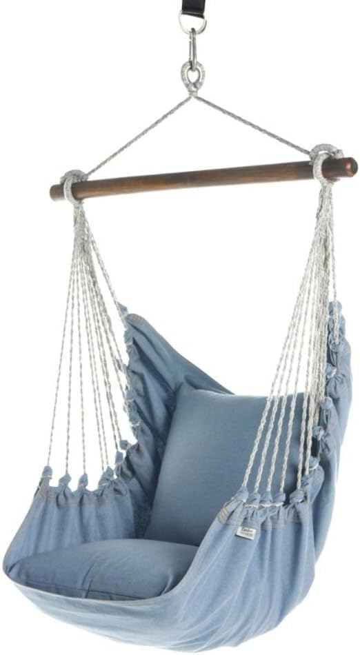 Blue Hammock Chair Swing, Bohemian Hanging Chair for Bedroom & Patio, 53' L x 33' W, Cozy Swinging Reading Chair