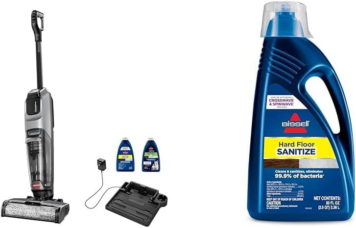 Bundle of BISSELL® CrossWave® OmniForce™ Multi-Surface Hard Floor Cleaner Wet Dry Vacuum with Dedicated Dry Vacuum Mode, 3882 + BISSELL Hard Floor Sanitize Formula, 80 oz, 80 Fl Oz (Pack of 1), 2504L