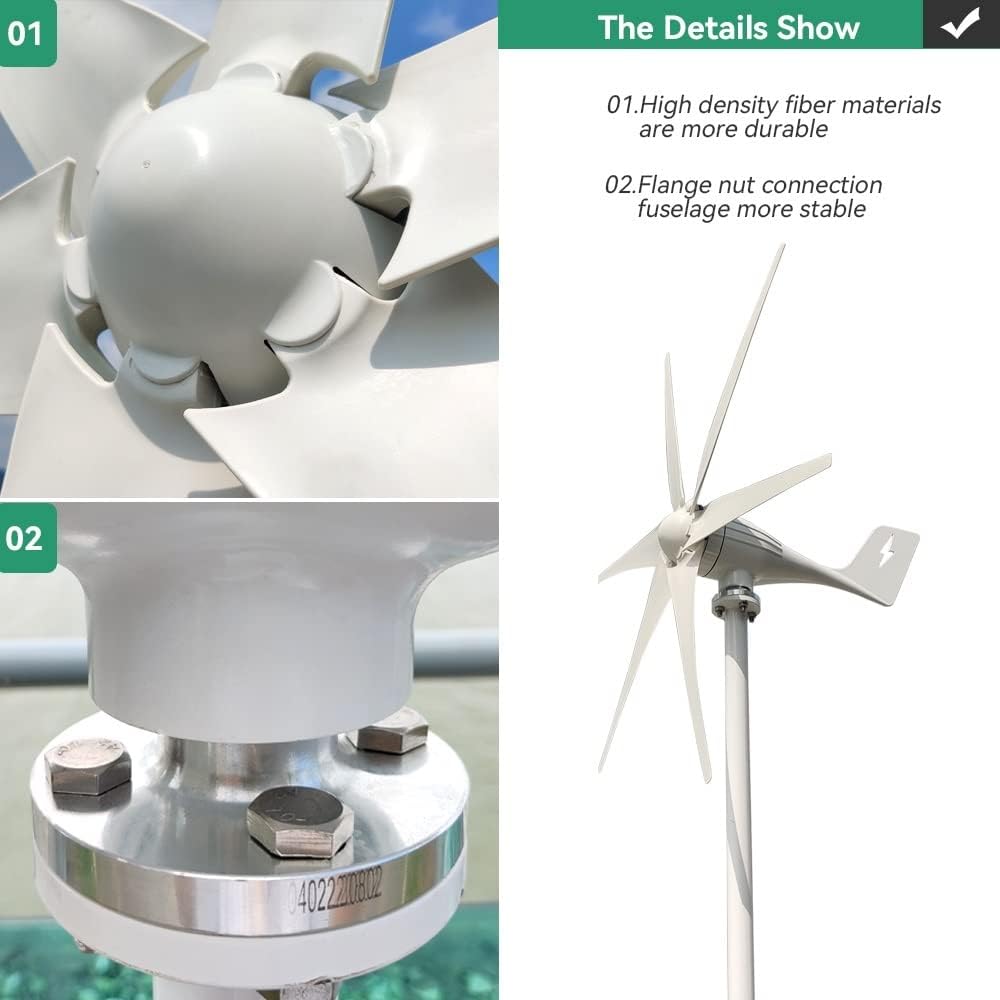 Wind Turbine Generator Kit, Windmills Wind Turbine Generator Kit 2000W 3000W 12V 24V 48V With Mppt Charge Controller 3 5 6 Blades Home Use for Hybrid Solar Wind System(Wind turbine Only,12V_3000W)