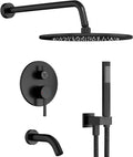 Gabrylly Black Shower System with Tub Spout, Bathtub Shower Faucets Set with 3-Way Shower Valve, High Pressure 10' Rain Shower head with Handheld Spray Combo, Wall Mounted Tub Shower Kit, Matte Black