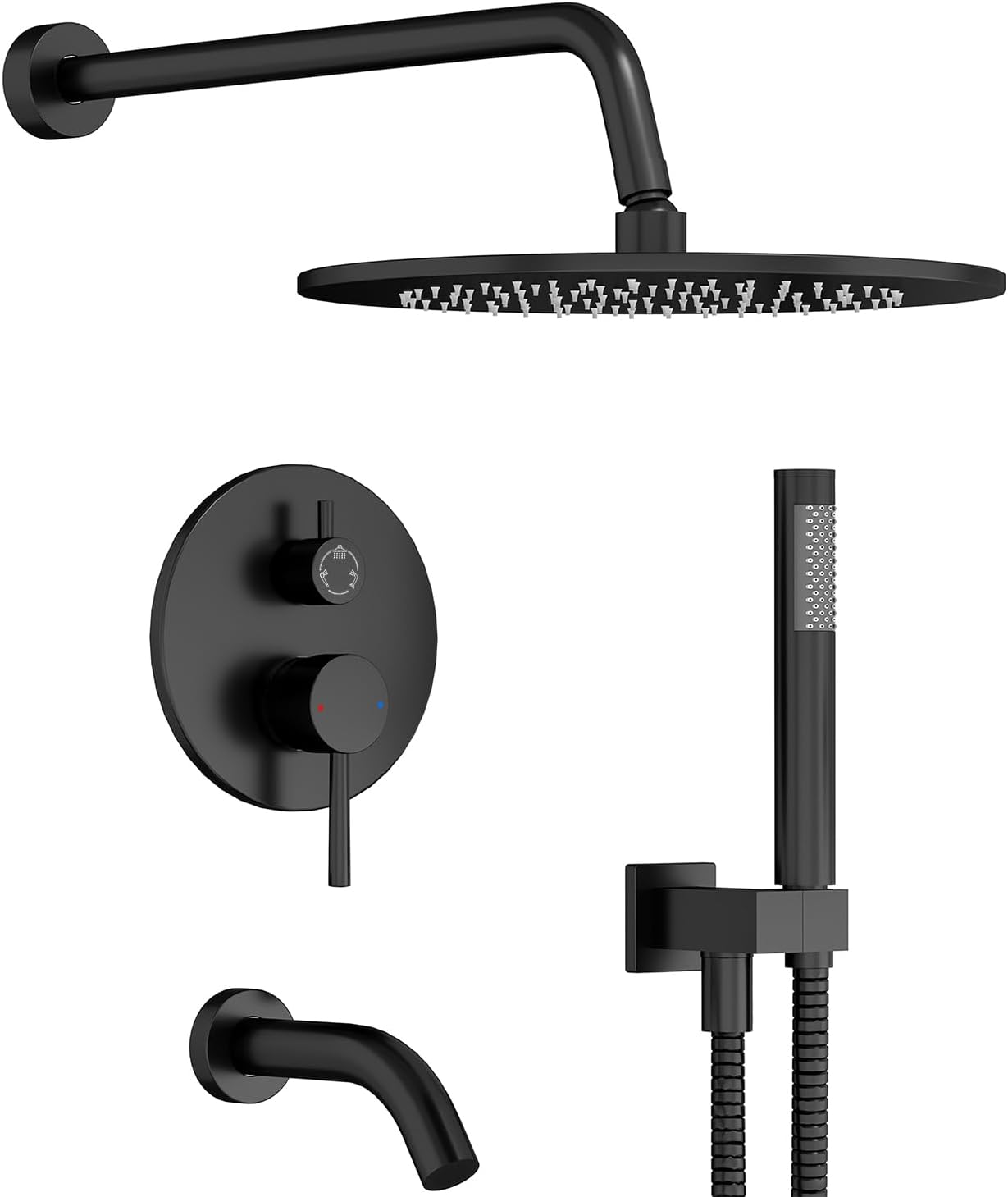 Gabrylly Black Shower System with Tub Spout, Bathtub Shower Faucets Set with 3-Way Shower Valve, High Pressure 10' Rain Shower head with Handheld Spray Combo, Wall Mounted Tub Shower Kit, Matte Black
