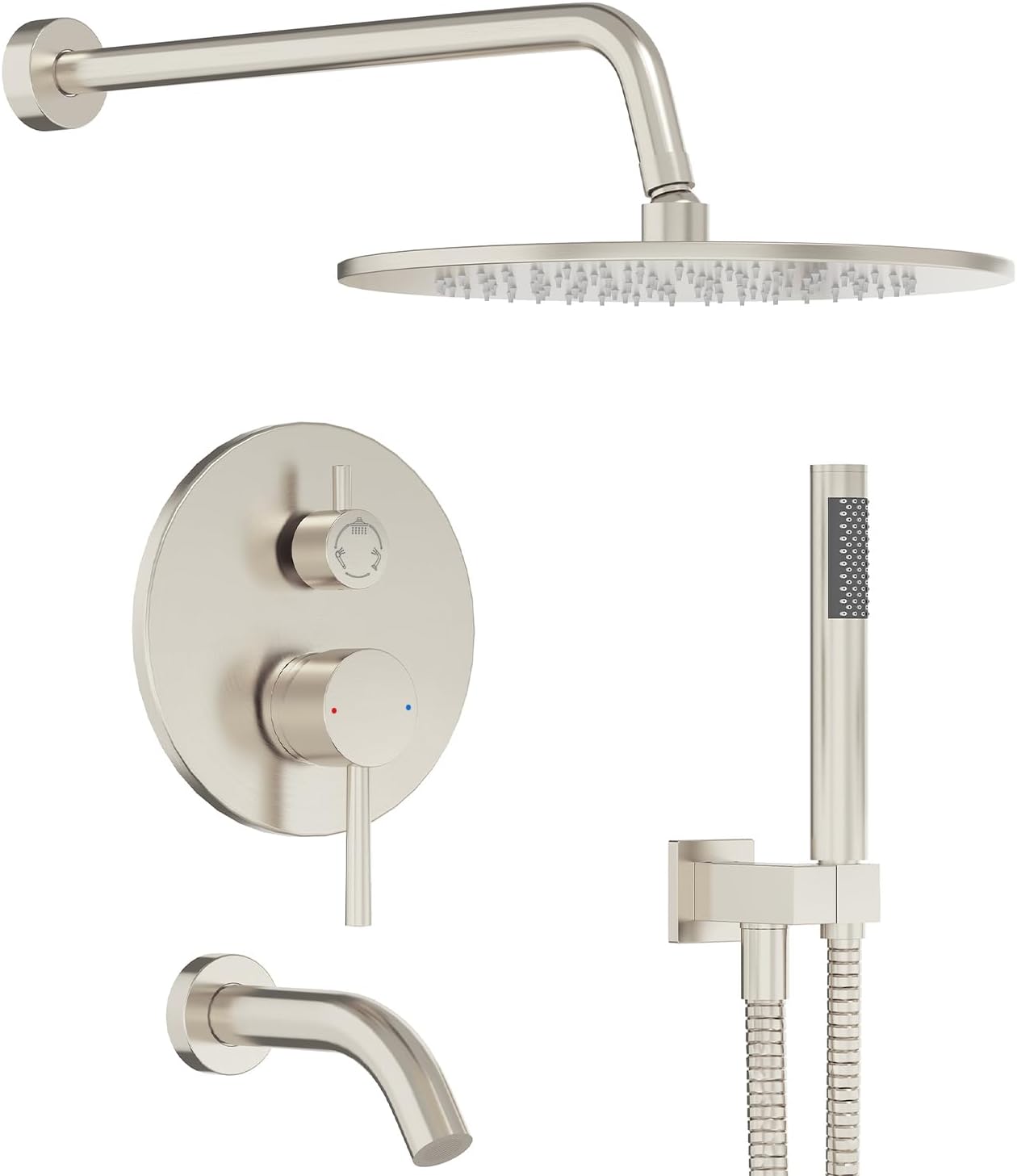 Gabrylly Bathtub Shower Faucet Set, Tub Shower System with 3-Way Shower Valve, High Pressure 10' Rain Shower head with Handheld Spray Combo, Wall Mounted Rainfall Shower Head Set, Brushed Nickel