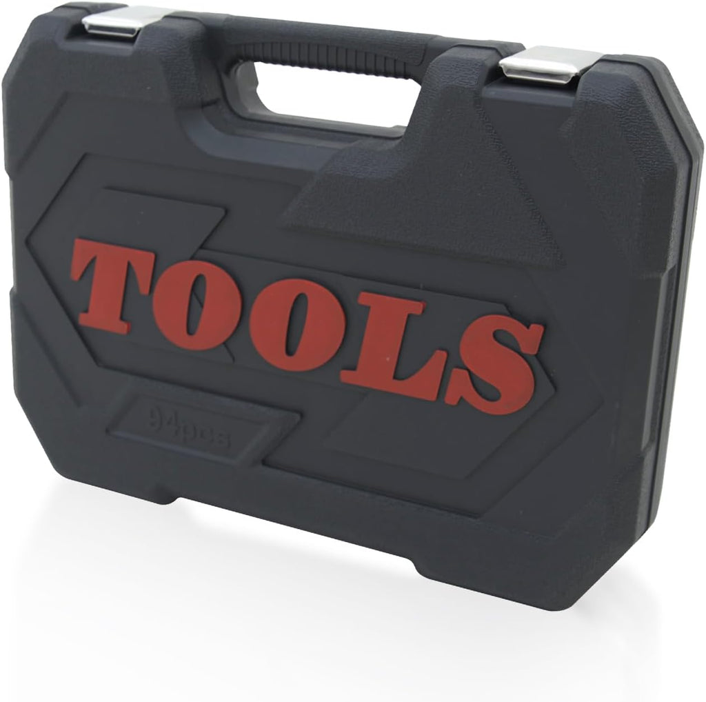 Hand tools, Mechanics Tool Set 94pcs Socket Set wih Case, 1/4' & 1/2' Drive, Versatile and Durable Tool Kit for Auto & Motorcycle Repair, Home, and DIY Projects (94p)