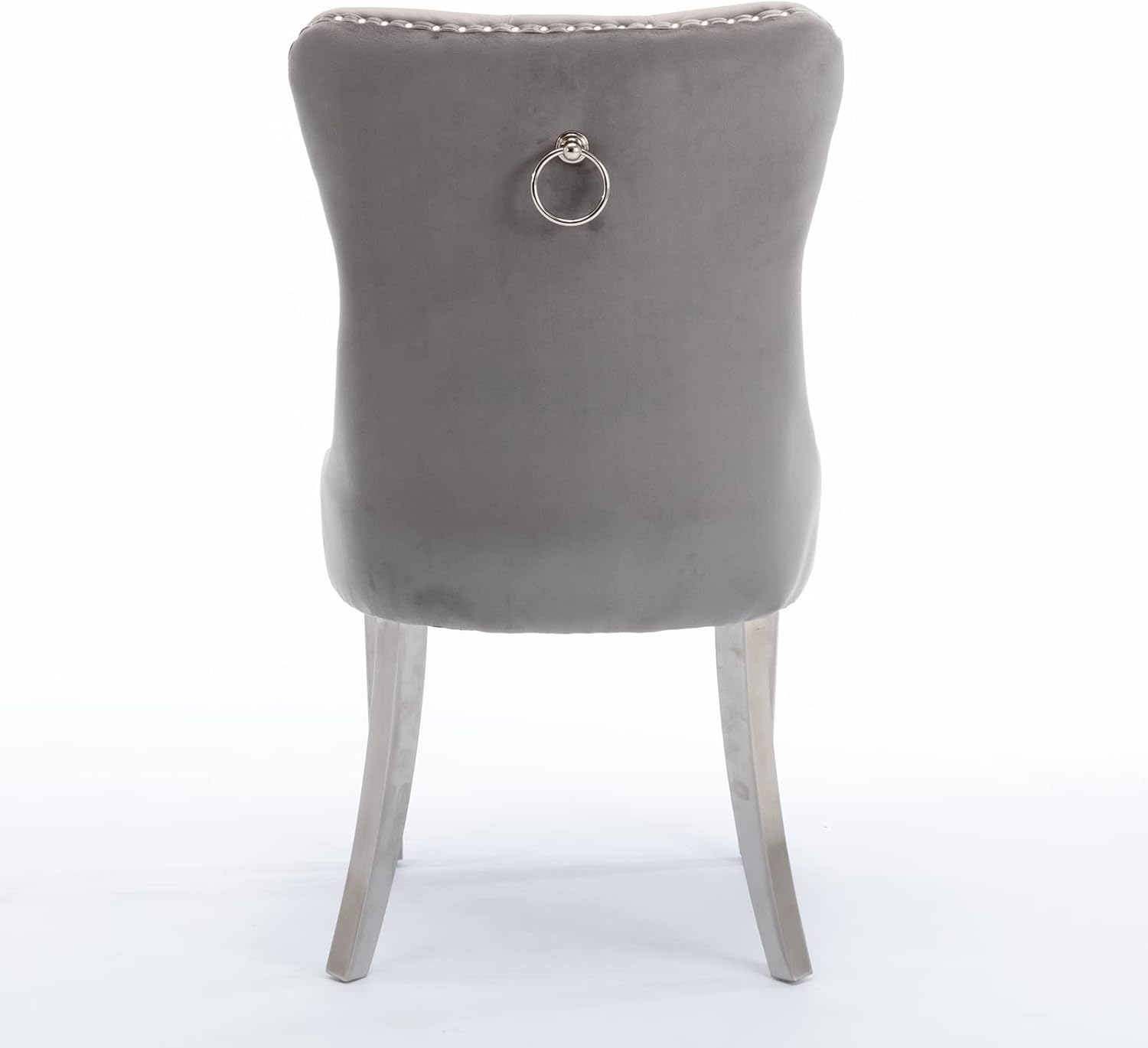 Ball & Cast Contemporary Upholstered Dining Chairs Set of 2, Velvet Button Tufted Kitchen Side-Chairs with Hang Ring & Nailhead Trims & Chrome Solid Wood Legs, 2-Piece Traditional Chair, Chrome+Gray