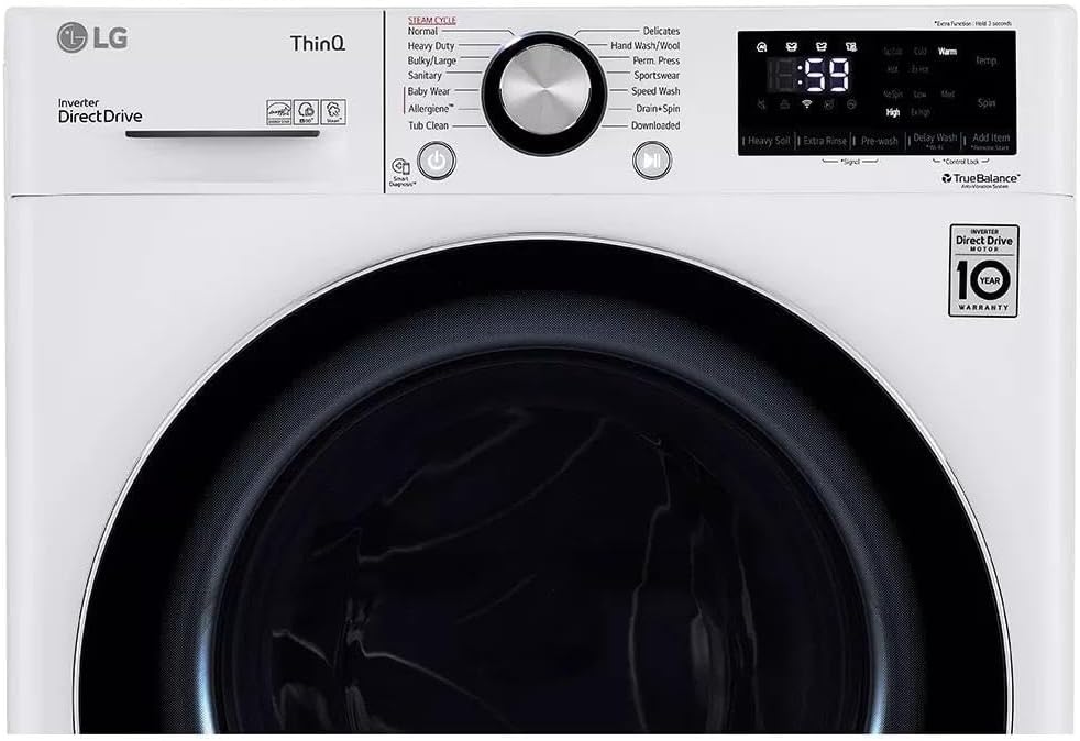 LG 24 in. Wide 2.4 Cu. Ft. Compact Stackable Front-Load Washer – White, Steam Cleaning, AI Fabric Sensor, Smart Pairing Compatible