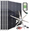 1000W Solar Panel Kit with 400W Wind Turbine, 5x120W Mono Panels, 3000W Inverter & Hybrid Charge Controller for 12V Battery Charging - Off-Grid Power Solution