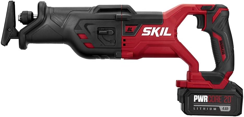 SKIL PWR CORE 20 Brushless 20V Reciprocating Saw Kit with 4.0Ah Battery, PWR JUMP Charger, and PWRAssist USB Adapter - RS5884-1A