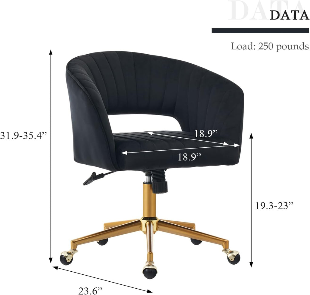 Eifizek Velvet Office Desk Chair, Modern Adjustable Home Desk Chair with Wheels, Swivel Vanity Chair for Bedroom, Office, Vanity Study (Black)