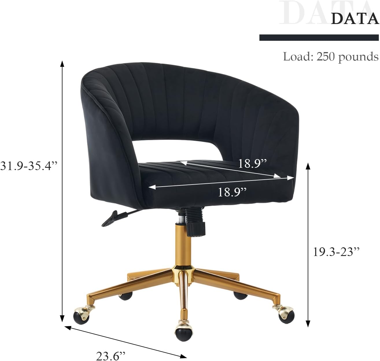 Eifizek Velvet Office Desk Chair, Modern Adjustable Home Desk Chair with Wheels, Swivel Vanity Chair for Bedroom, Office, Vanity Study (Black)