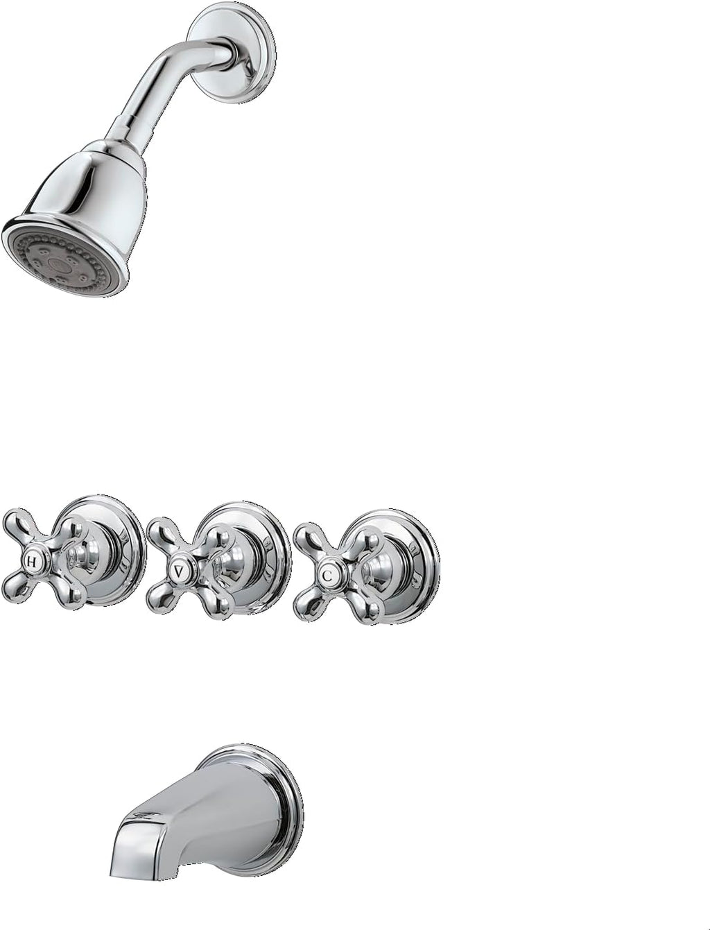 Pfister LG01-8CBC 3-Handle Tub and Shower Faucet Set with Metal Cross Handles, Polished Chrome Finish, 1.8 GPM Flow Rate, 5-Hole Installation, Valve Sold Separately