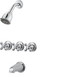 Pfister LG01-8CBC 3-Handle Tub and Shower Faucet Set with Metal Cross Handles, Polished Chrome Finish, 1.8 GPM Flow Rate, 5-Hole Installation, Valve Sold Separately
