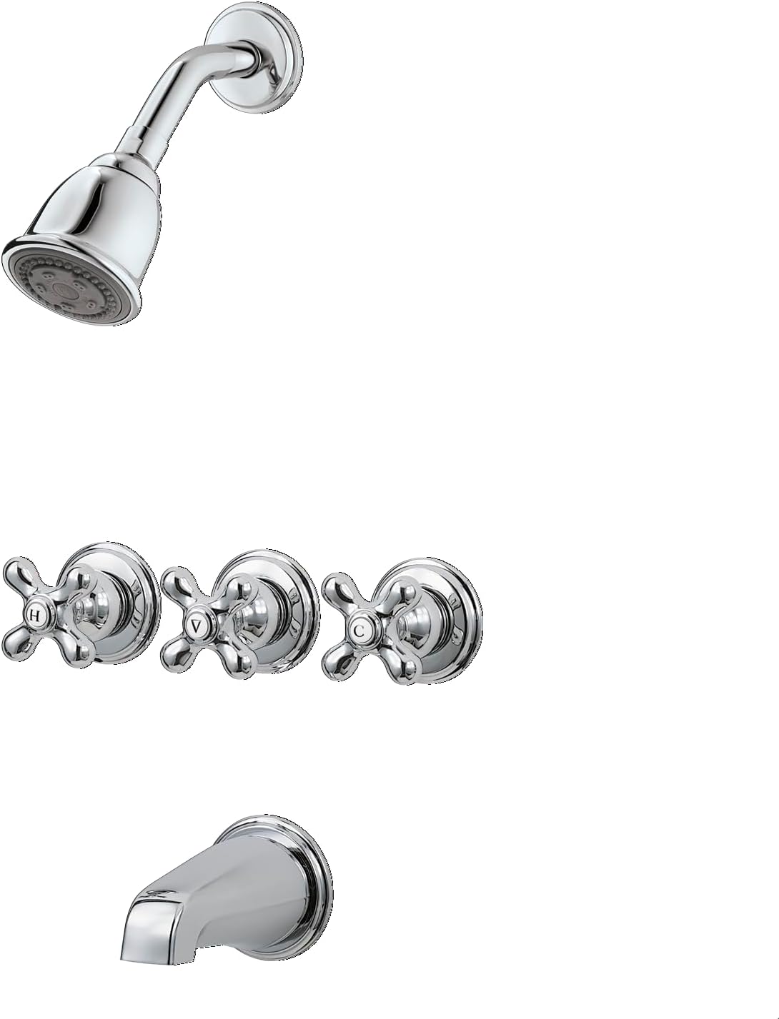 Pfister LG01-8CBC 3-Handle Tub and Shower Faucet Set with Metal Cross Handles, Polished Chrome Finish, 1.8 GPM Flow Rate, 5-Hole Installation, Valve Sold Separately