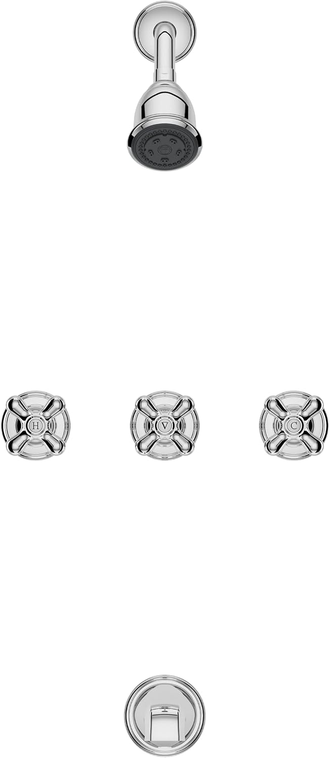 Pfister LG01-8CBC 3-Handle Tub and Shower Faucet Set with Metal Cross Handles, Polished Chrome Finish, 1.8 GPM Flow Rate, 5-Hole Installation, Valve Sold Separately