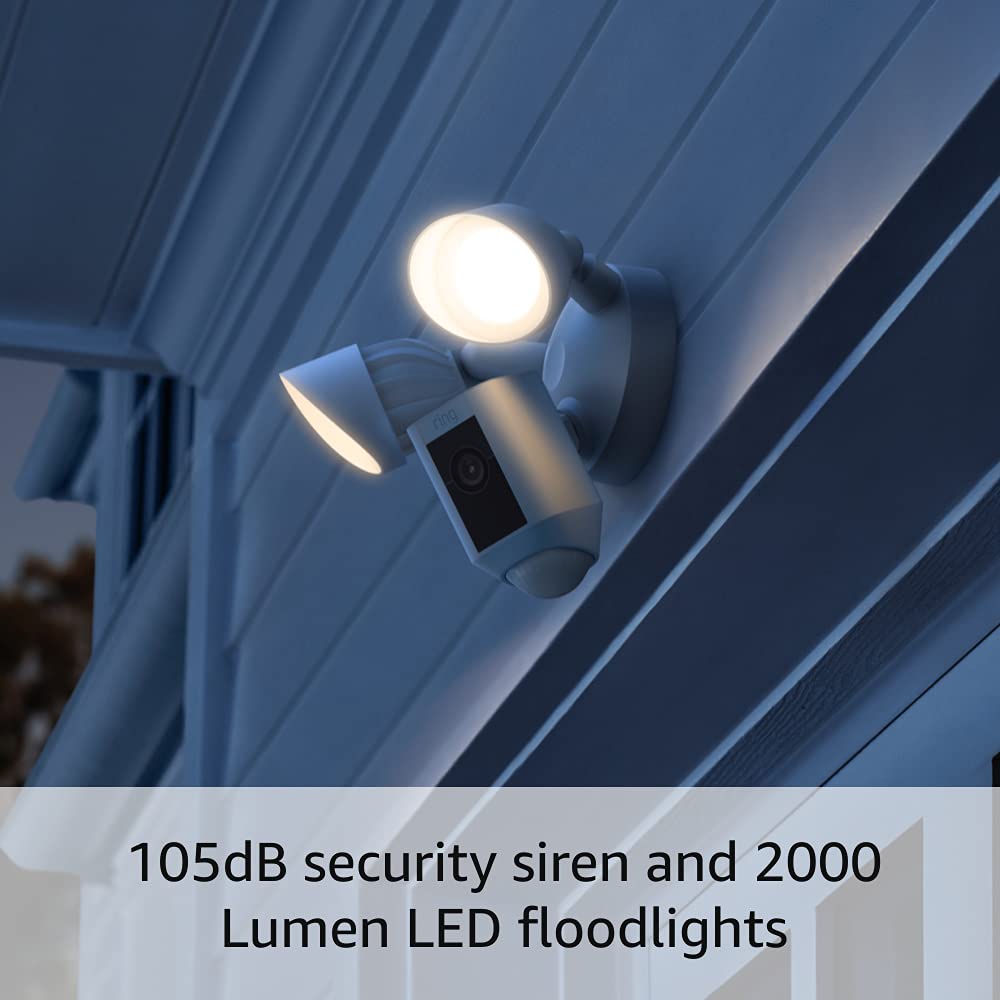 Ring Floodlight Cam Wired Plus, White with Ring Video Doorbell, Venetian Bronze