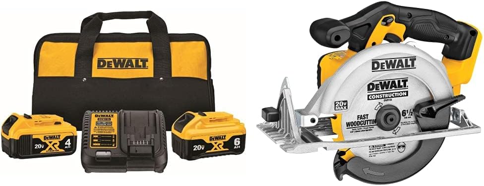 DeWalt 20V MAX Starter KIT & 20V MAX Circular Saw, 6-1/2-Inch Blade, 460 MWO Engine, 0-50 Degree Bevel Capability, Bare Tool Only (DCS391B)