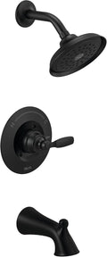 Delta Faucet Woodhurst 14 Series Single-Handle Matte Black Tub and Shower Faucet, Shower Trim Kit with Single-Spray Matte Black Shower Head, Matte Black T14432-BL (Valve Not Included)