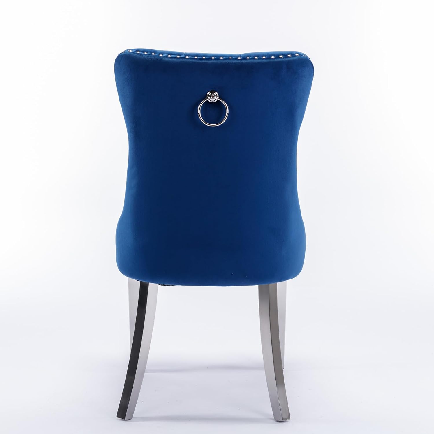 Ball & Cast Contemporary Upholstered Dining Chairs Set of 2, Velvet Button Tufted Kitchen Side-Chairs with Hang Ring & Nailhead Trims & Chrome Solid Wood Legs, 2-Piece Traditional Chair, Chrome+Blue