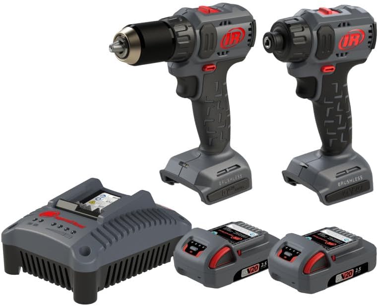 Ingersoll Rand IQV20-2D2 20V Cordless Combo Tool Kit, D3141 1/2' Compact Drill, D3411 1/4' Screwdriver
