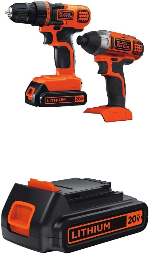 BLACK+DECKER LBXR20 20-Volt MAX Extended Run Time Lithium-Ion Cordless To with Black & Decker 20V MAX Drill/Driver Impact Combo Kit