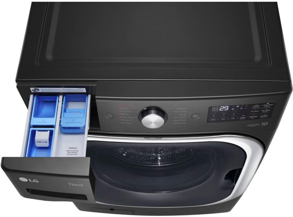 LG 5.2 cu. Ft Stackable Smart Front Load Washer in Black Steel with Steam & Turbowash Technology