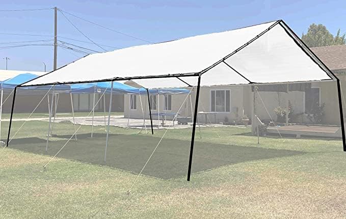 (White) Super Heavy Duty Mesh Tarp Net Sail Sun Shade Awning and Fence Screen Patio and Canopy Cover (12' x 24') Finished Size 11'.6 X 23'.6