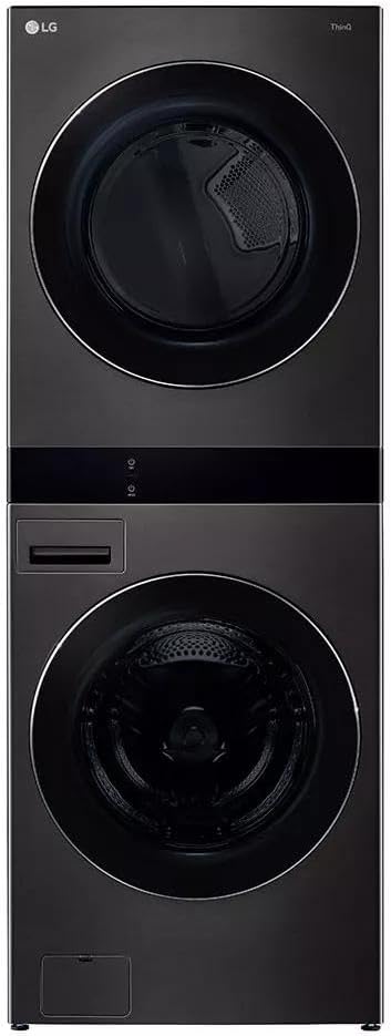 LG WashTower Stacked Smart Laundry Center 5.0 Cu.Ft. Front Load Washer & 7.4 Cu.Ft. Electric Dryer in Black Steel w/Steam