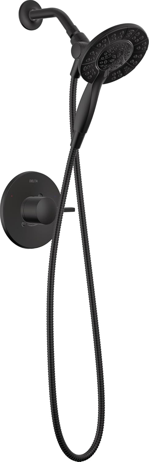Delta Albion 14 Series Matte Black Shower Faucet Set with In2ition 2-in-1 Dual Shower Head with HandHeld Spray Combo, Valve Trim Kit, Matte Black T142855-BL-I (Valve Not Included)