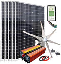1000W Solar Panel Kit with 400W Wind Turbine Generator + 5pcs 120W Mono Solar Panel + 3000W 12V to 120V Power Inverter + Hybrid Charge Controller for 12V Battery Charge