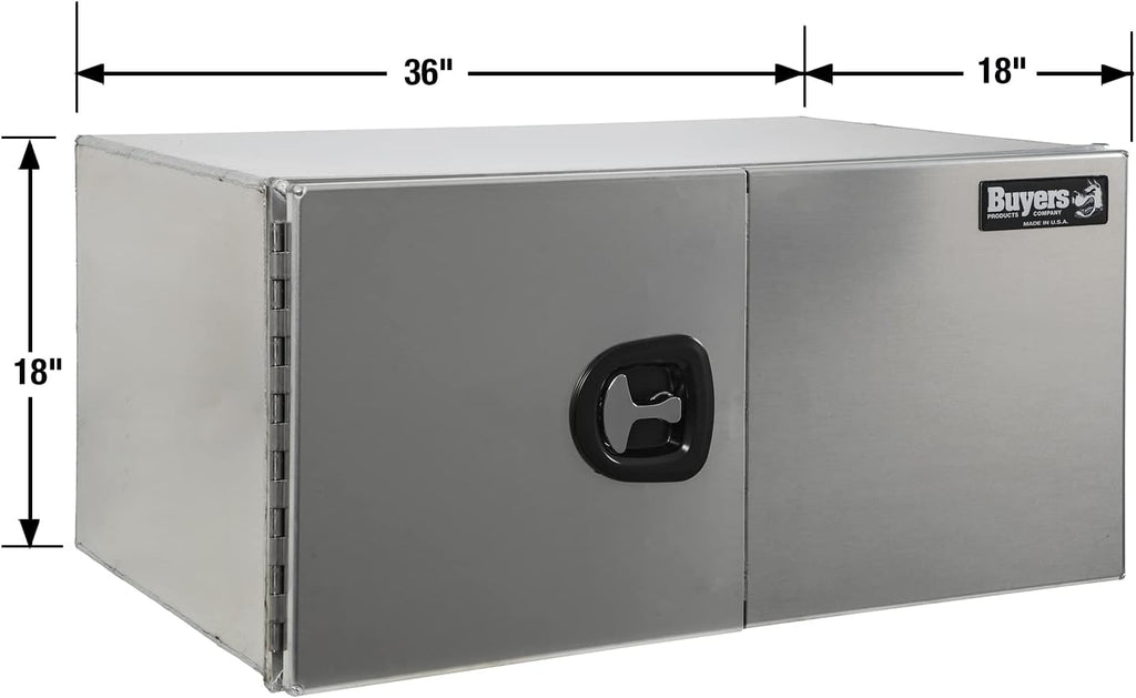 Buyers Products 1705405 Silver Pro Series Smooth Aluminum Underbody Truck Box with Barn Door, 18x18x36 Inch, Durable Vehicle Tool Box For Storage and Organization