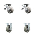 Service Caster Brand Replacement Set for Milwaukee Steel Work Cart Casters-Swivel Top Plate Heavy Duty Casters with 5 Inch Thermoplastic Rubber Flat Tread Wheels-Includes 2 Swivel with Brakes& 2 Rigid