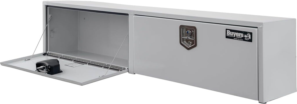 Buyers Products 1702840 White Steel Topsider Truck Box With T-Handle Latch, 16 x 13 x 72 Inch, Truck Tool Box For Storage And Organization, Lockable Tool Chest For Work Trucks