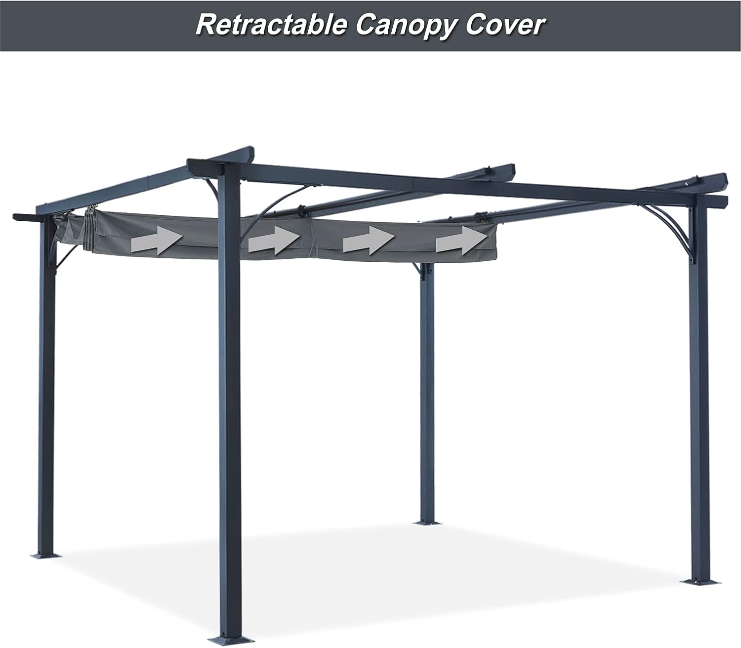 Patio Pergola with Retractable Shade - ABCCANOPY 10x10 Outdoor Retractable Pergola with Sun Shade Aluminum Shelter for Garden, Deck, Lawn, Porch & Backyard (Dark Gray)