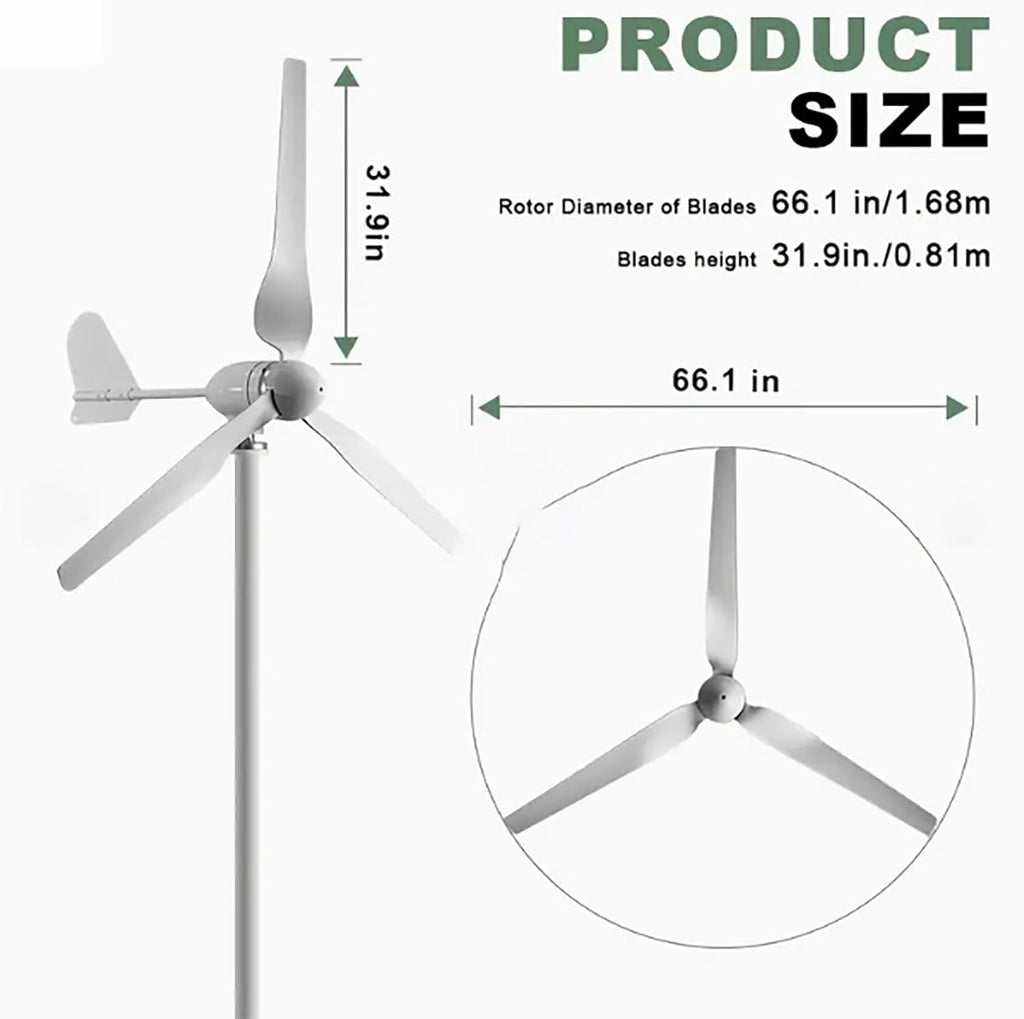 3000W Wind Turbine Generator Kit With MPPT Controller | 12V/24V/48V Permanent Magnet | Solar Complementary For Home/Street Lighting | IP67 Waterproof(24V)