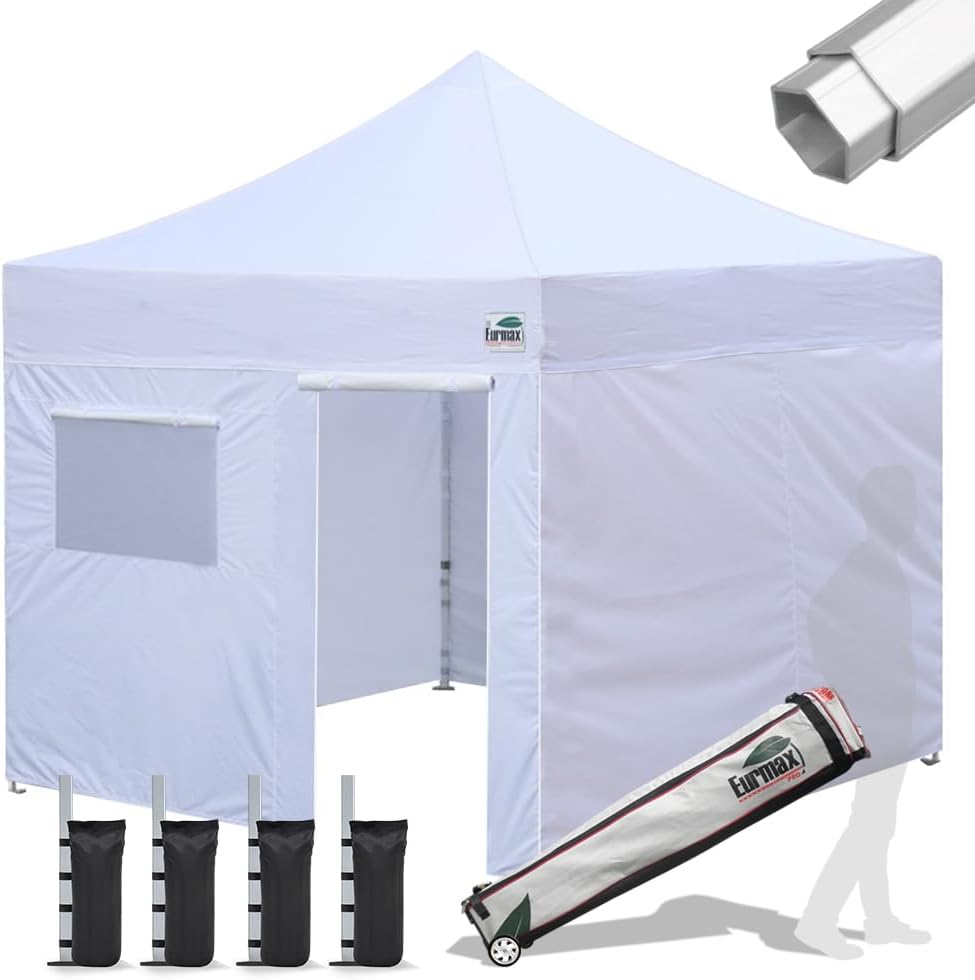 Eurmax USA Professional Wedding Party Pop up Canopy Tent Instant Outdoor Gazebo with Side Walls Commercial Grade with Aluminum Frame Bonus Roller Bag(White)