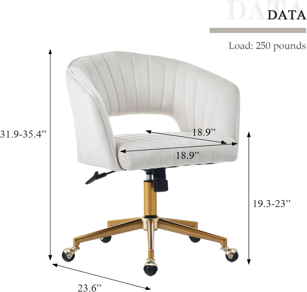 Eifizek Velvet Office Desk Chair, Modern Home Desk Chair with Wheels & Gold Base, Swivel Vanity Chair for Bedroom, Office, Vanity Study (Beige)