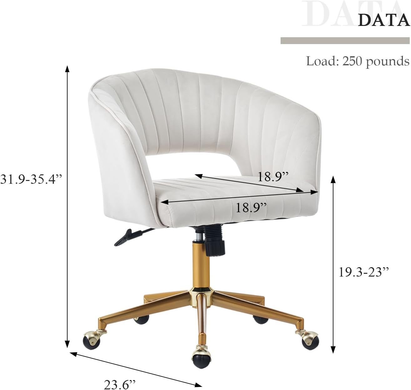 Eifizek Velvet Office Desk Chair, Modern Home Desk Chair with Wheels & Gold Base, Swivel Vanity Chair for Bedroom, Office, Vanity Study (Beige)
