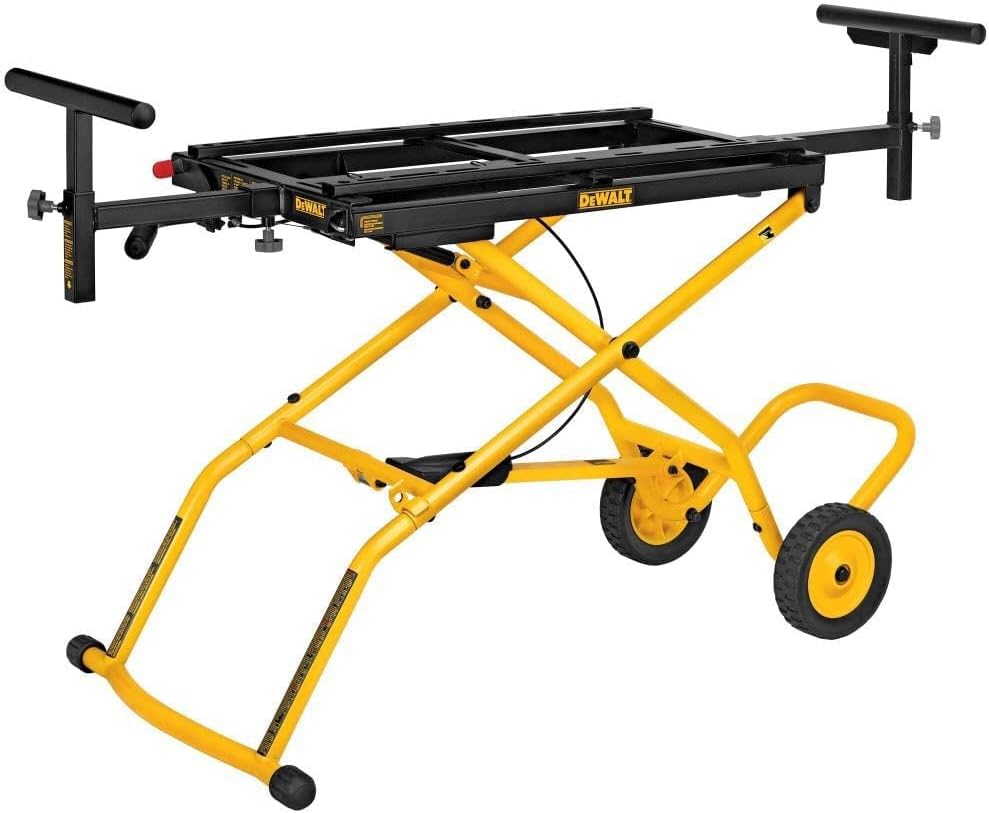 DEWALT Miter Saw Stand With Wheels, 32-1/2 in. x 60 in Foldable Rollling Stand, Adjustable Height, Durable Steel, 8 ft. Material Support, Universal Mounting Rails (DWX726)