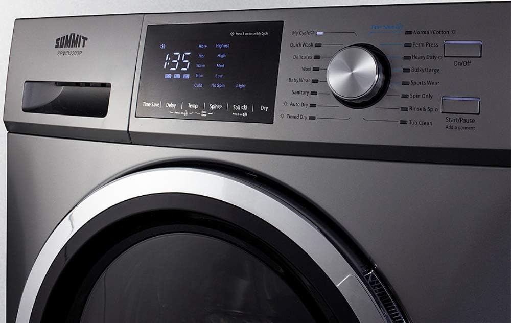 Summit Appliance SPWD2203P 24' Wide 115V Washer/Dryer Combo in Platinum for Non-Vented Use, 2.7 Cu.Ft. Capacity, LCD Display, 16 Wash Cycles, 1300 RPM, Stainless Steel Drum, Child Lock